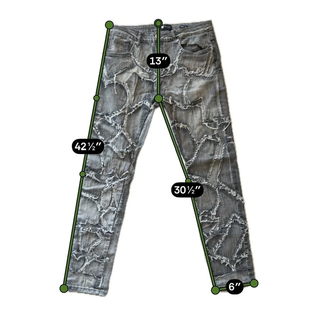 Waimea Men's Skinny Fit Patchwork‎ Jeans Gray Distressed Size 32 Stretch